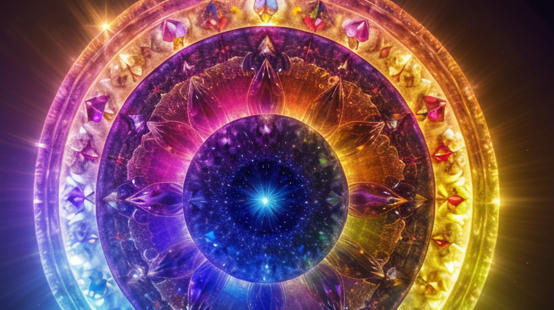 Detailed meditation crystals and zodiac symbols