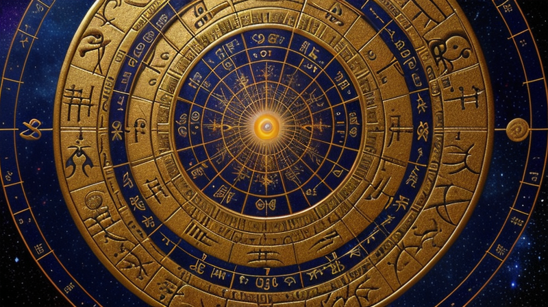 astrological birth chart with celestial symbols