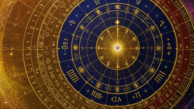 Detailed astrological chart with planetary transits and cosmic energy